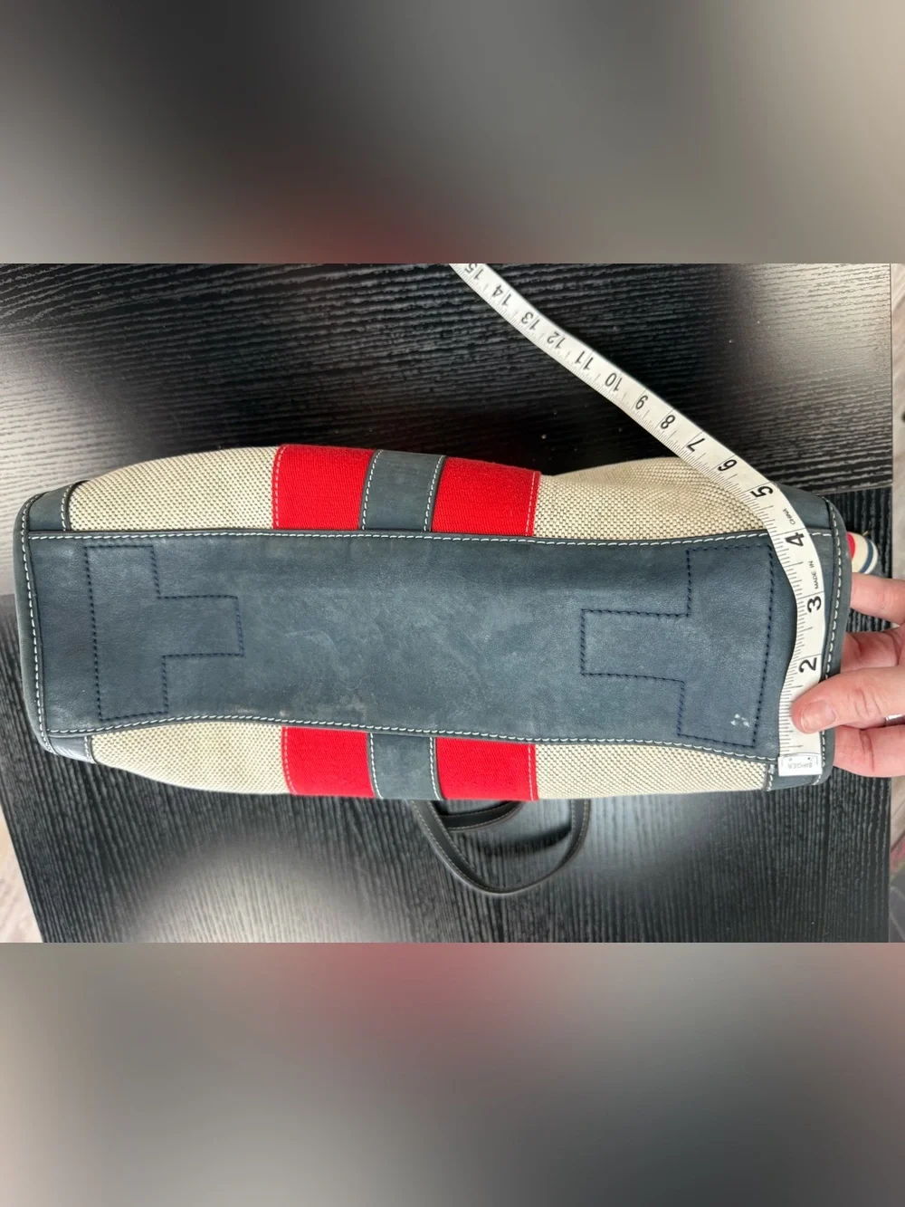 Tory Burch Canvas Tote with Red and Navy Stripe Accents nautical boat bag